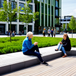 A diverse group of individuals of various ages, fully clothed in modest, contemporary attire, enjoying a vibrant, human-scaled city square. The square features lush green infrastructure, including vertical gardens on modern buildings, well-maintained planters, and inviting seating areas made of warm wood. Wide pedestrian pathways encourage leisurely strolls, and a small, family-friendly cafe with outdoor seating is visible. Children are safely playing in a designated area. The architecture is modern Scandinavian, with clean lines and large windows. The scene conveys a sense of calm, community, and well-being. Perfect anatomy, correct proportions, natural poses, well-formed hands, proper finger count, natural body proportions. Professional photography, high detail, realistic, natural lighting, safe for work, appropriate content, fully clothed, family-friendly.